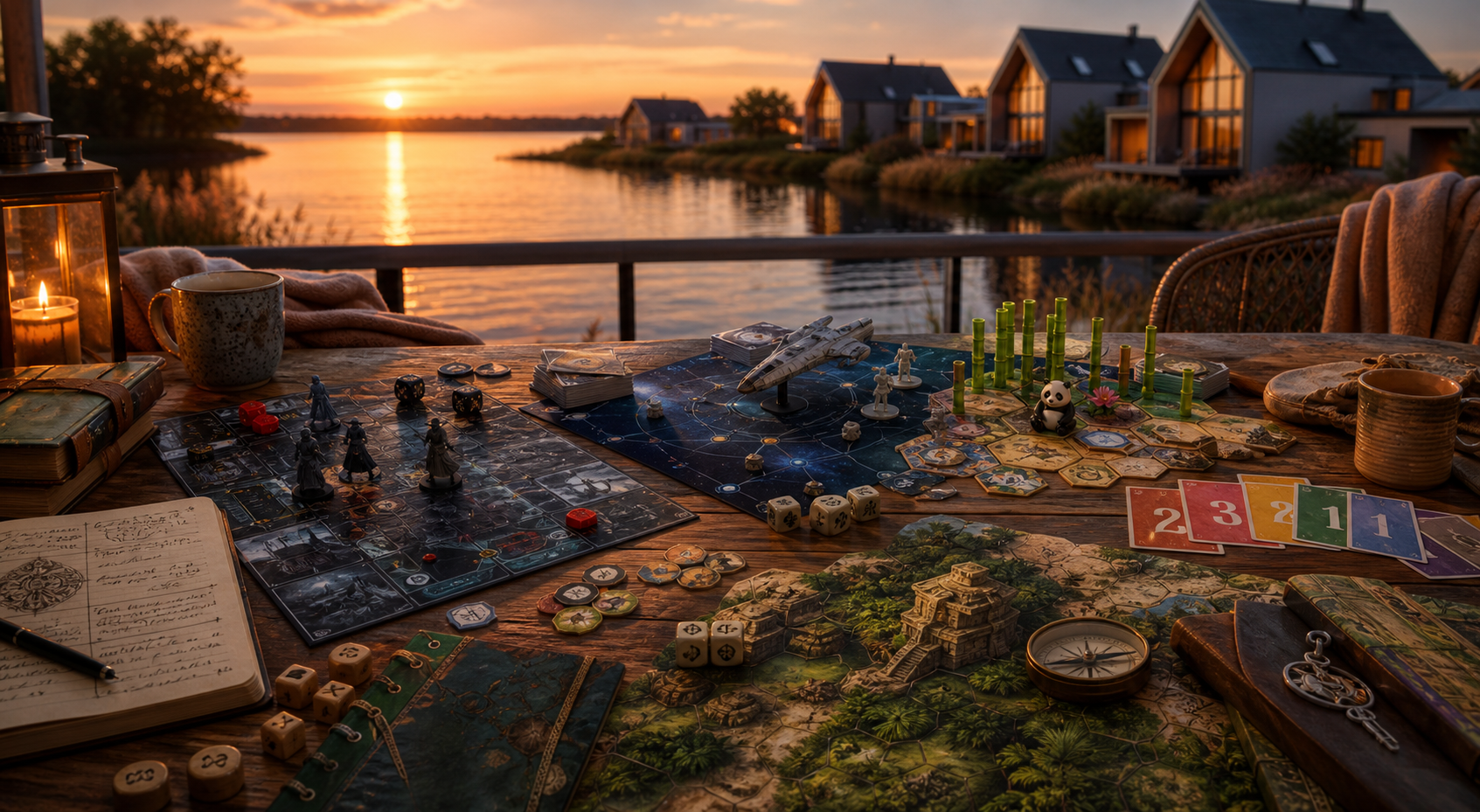 Stimmungsbild eines Brettspiel-Retreats am See